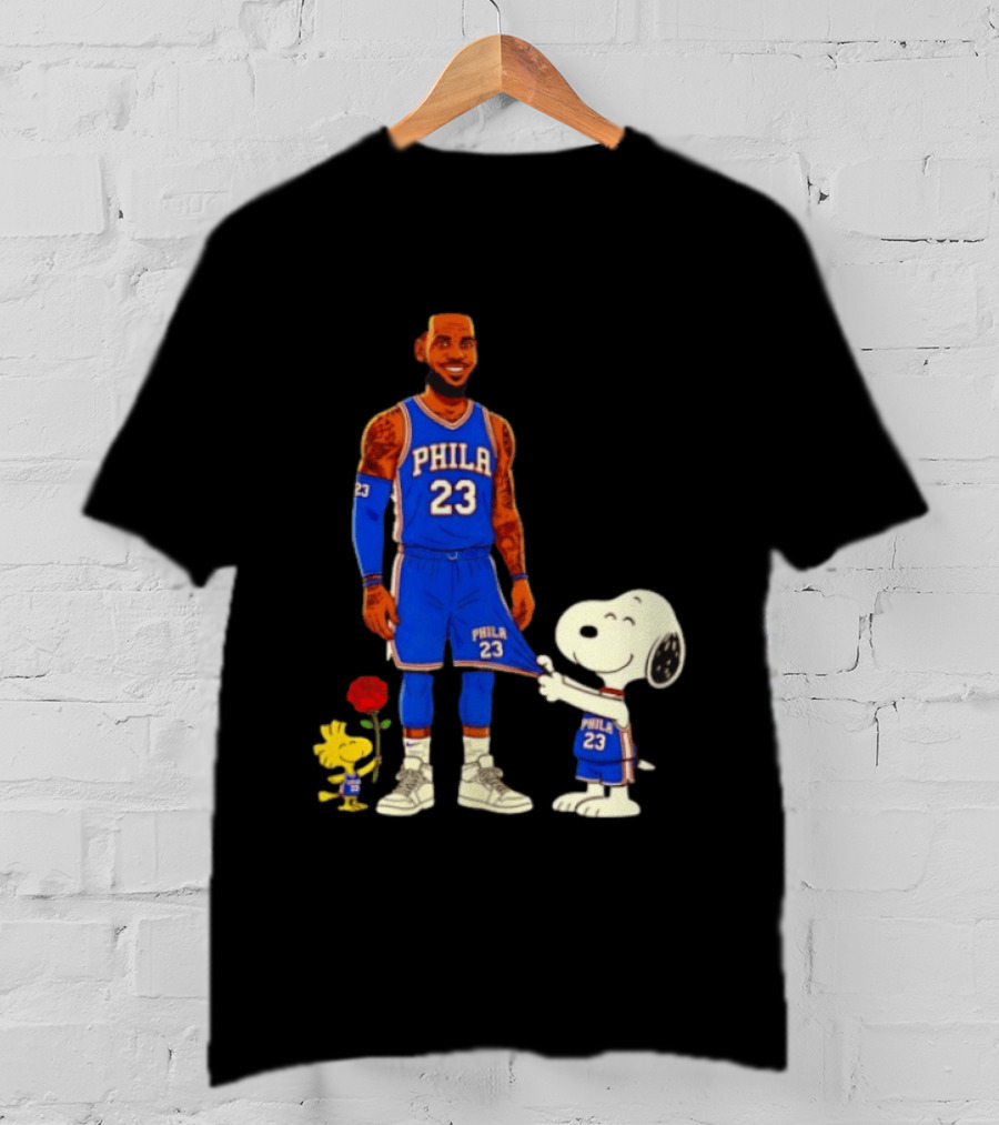 LeBron James Peanuts Collaboration Philadelphia 76ers Snoopy Woodstock 23 Jersey T-Shirt