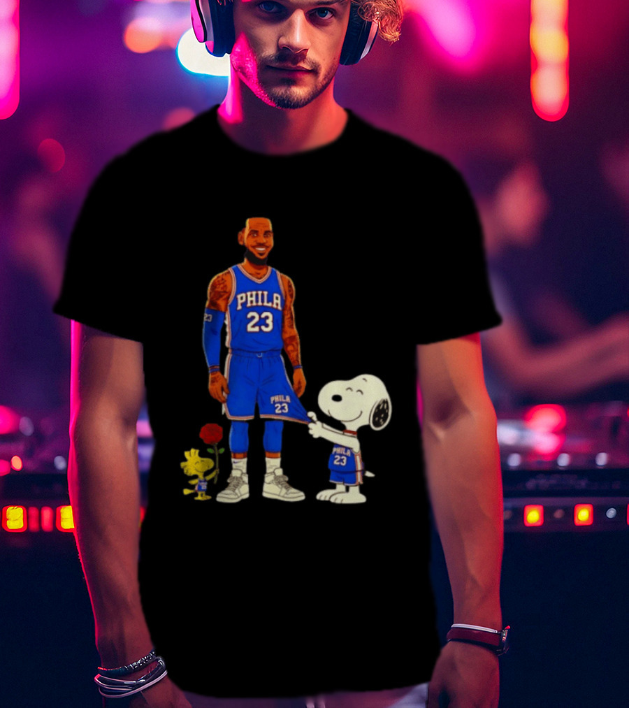 LeBron James Peanuts Collaboration Philadelphia 76ers Snoopy Woodstock 23 Jersey T-Shirt