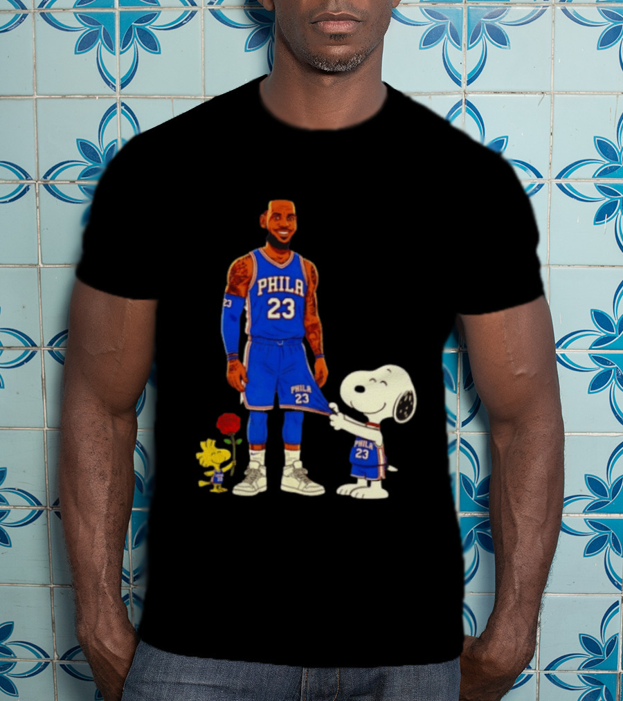 LeBron James Peanuts Collaboration Philadelphia 76ers Snoopy Woodstock 23 Jersey T-Shirt