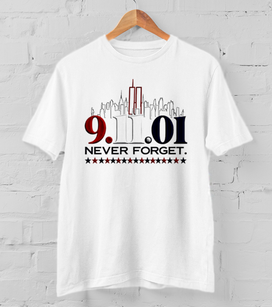 9.11.01 Never Forget New York City Skyline Twin Towers And Stars T-Shirt