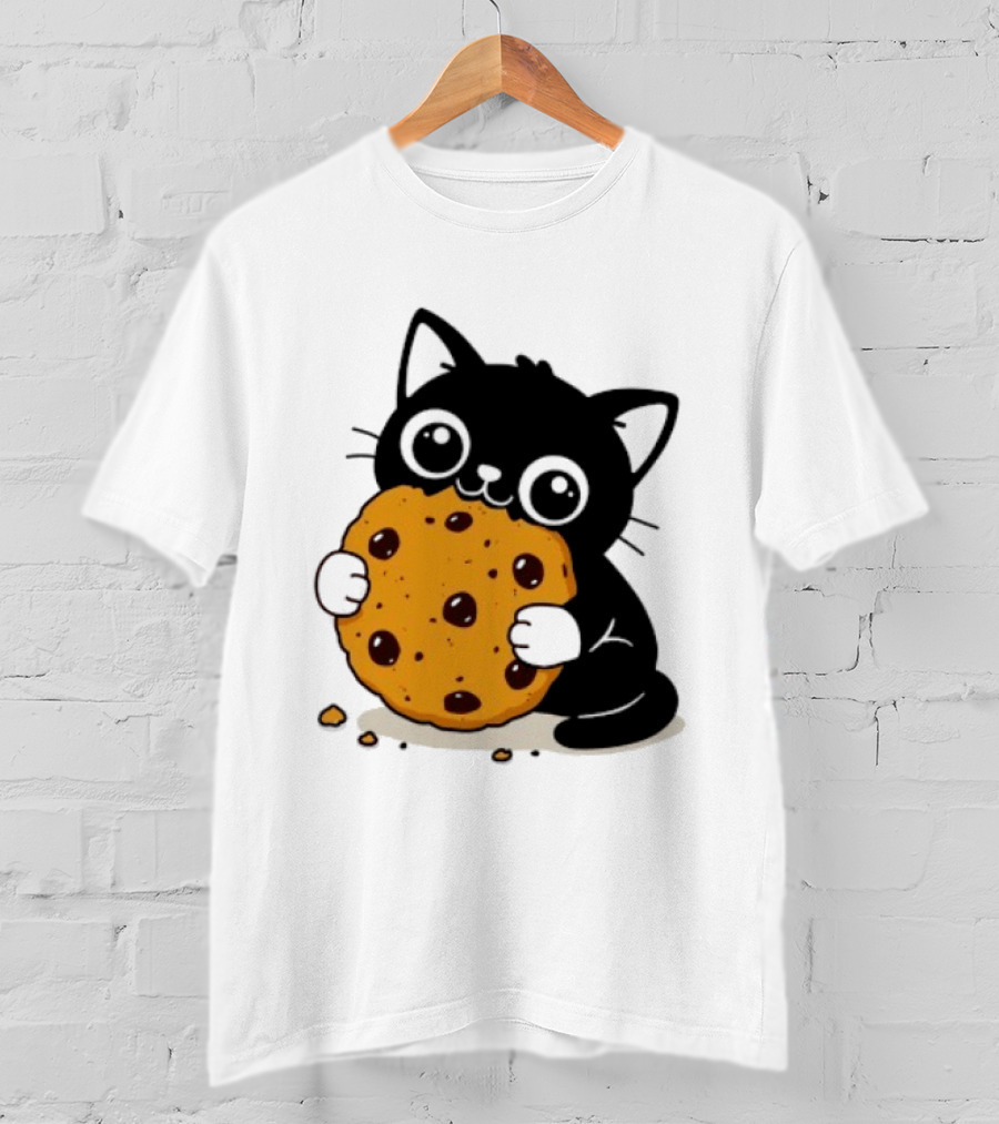 Black Cat Holding Chocolate Chip Cookie T-Shirt