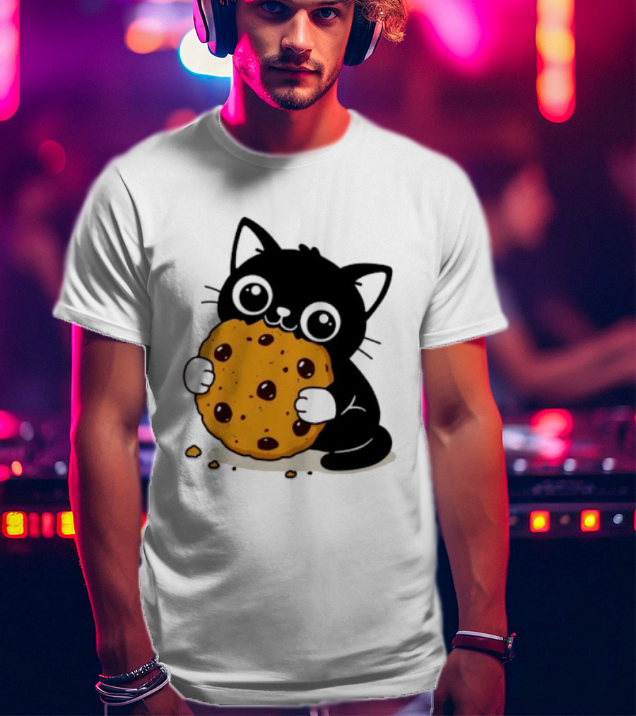 Black Cat Holding Chocolate Chip Cookie T-Shirt