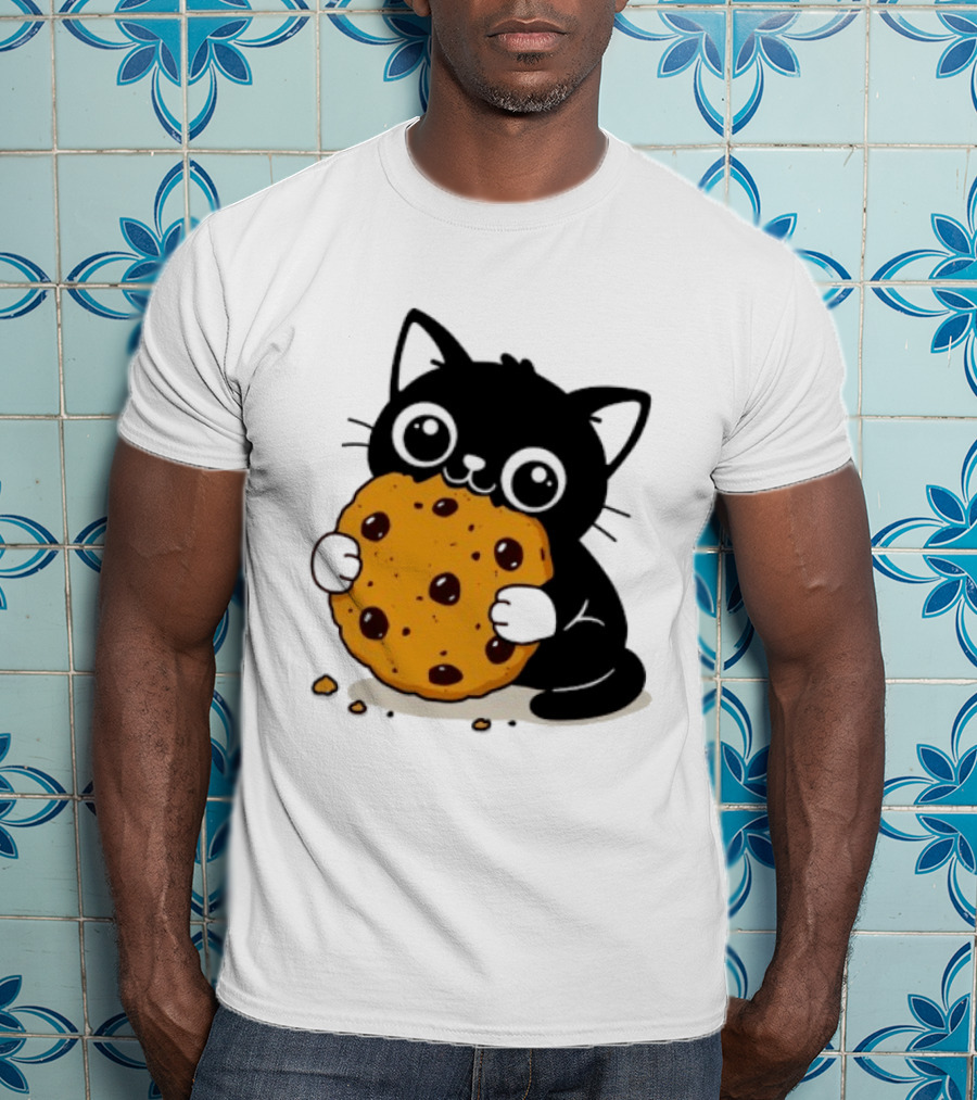 Black Cat Holding Chocolate Chip Cookie T-Shirt