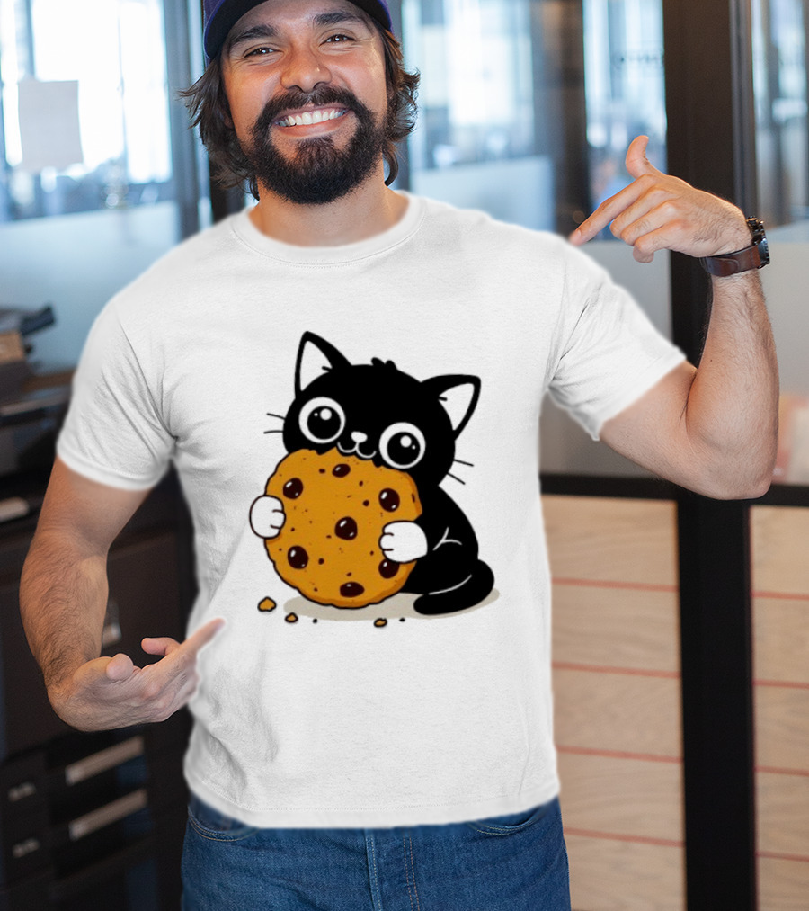 Black Cat Holding Chocolate Chip Cookie T-Shirt