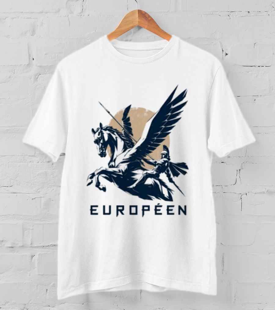 Européen Spartan Warrior Riding Pegasus Greek Mythology T-Shirt