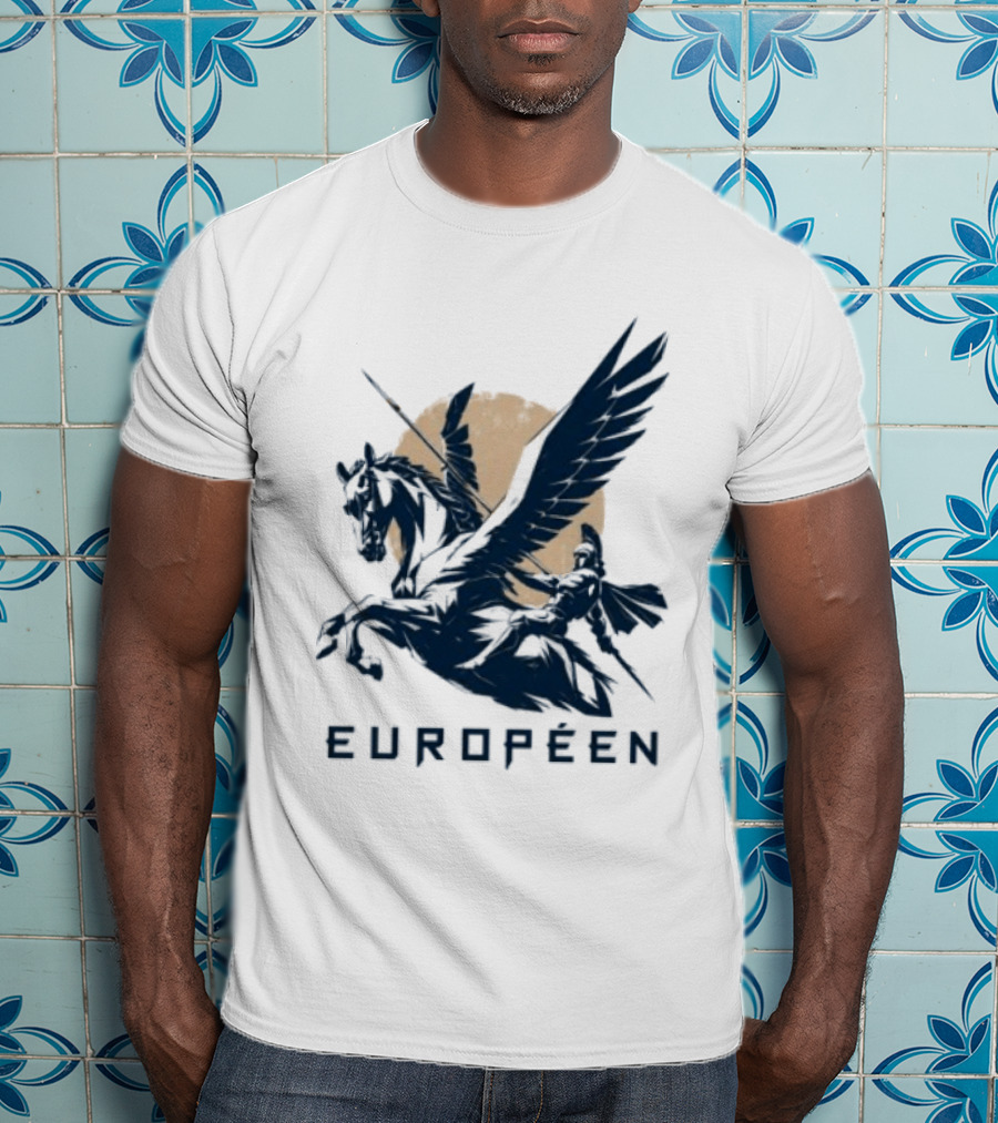 Européen Spartan Warrior Riding Pegasus Greek Mythology T-Shirt
