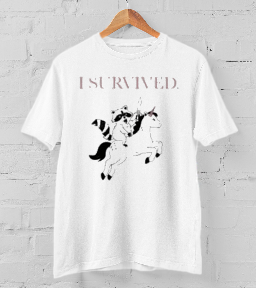 I Survived Jen Hamilton Unicorn Riding Raccoon T-Shirt