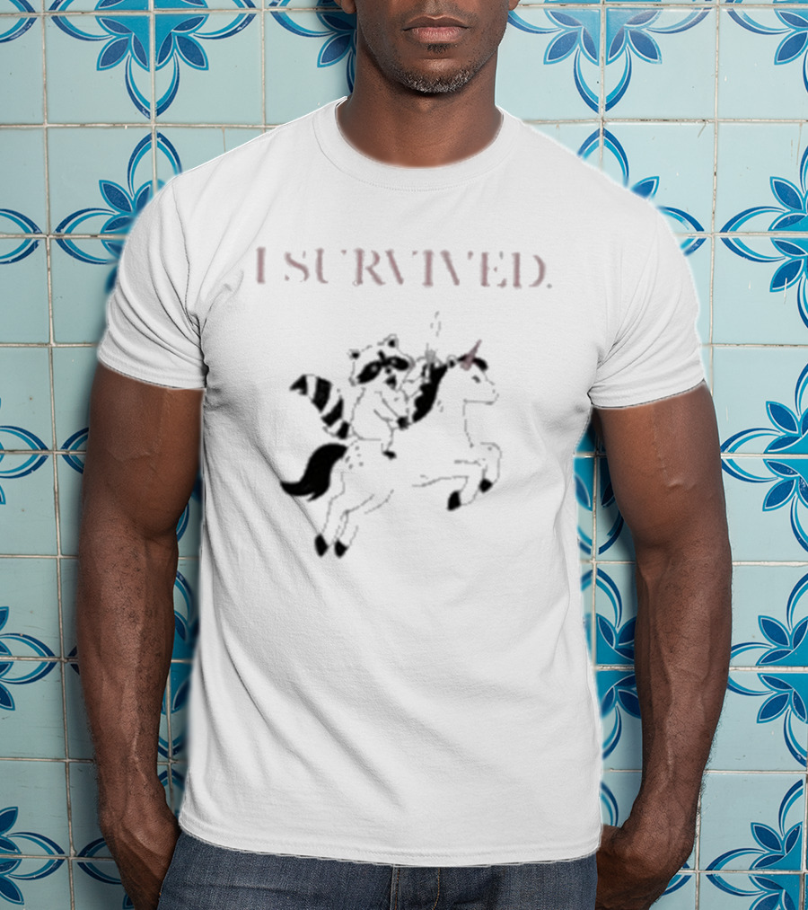 I Survived Jen Hamilton Unicorn Riding Raccoon T-Shirt