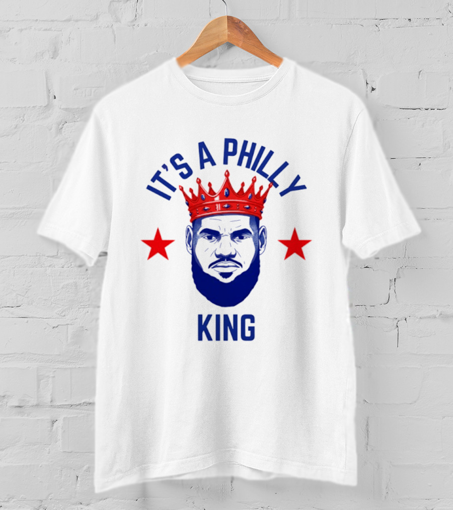 LeBron James It's A Philly King Philadelphia 76ers Red Crown Blue Face Two Stars T-Shirt