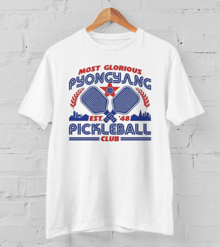 Most Glorious Pyongyang Pickleball Club Established 1948 Retro Paddle T-Shirt