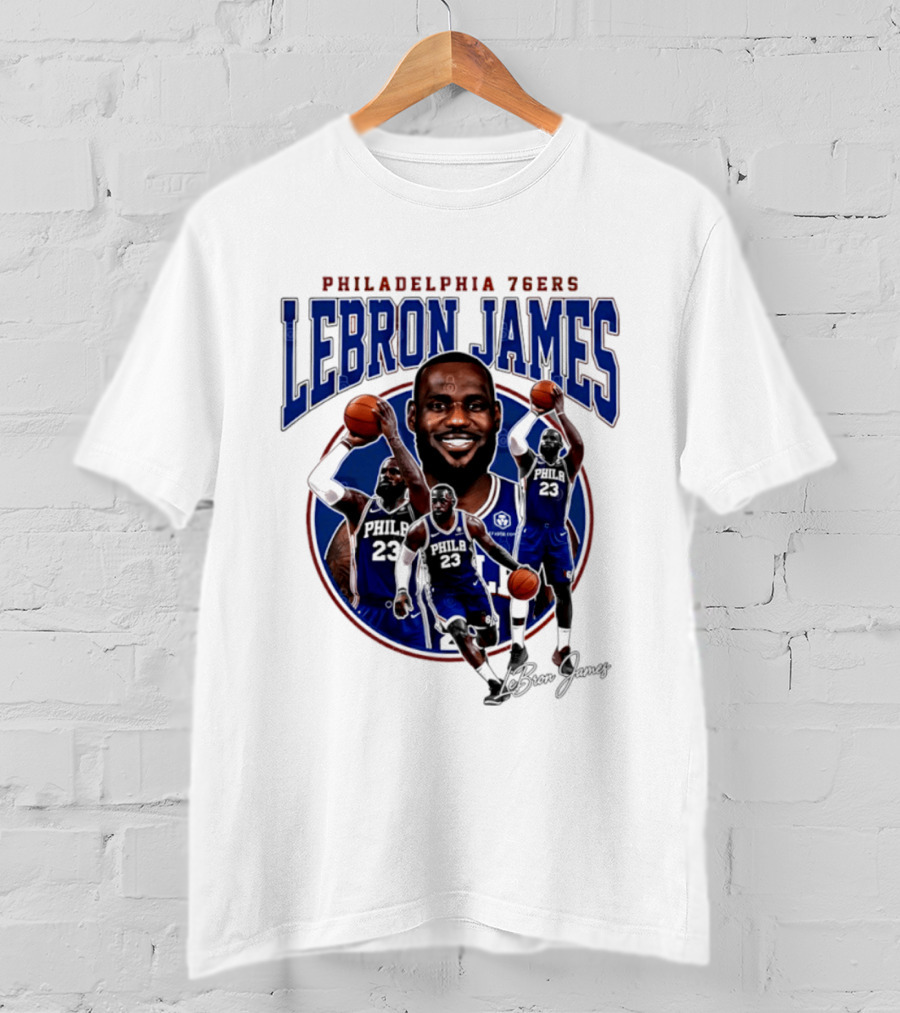 Philadelphia 76ers LeBron James Blue Jersey Player Collage T-Shirt