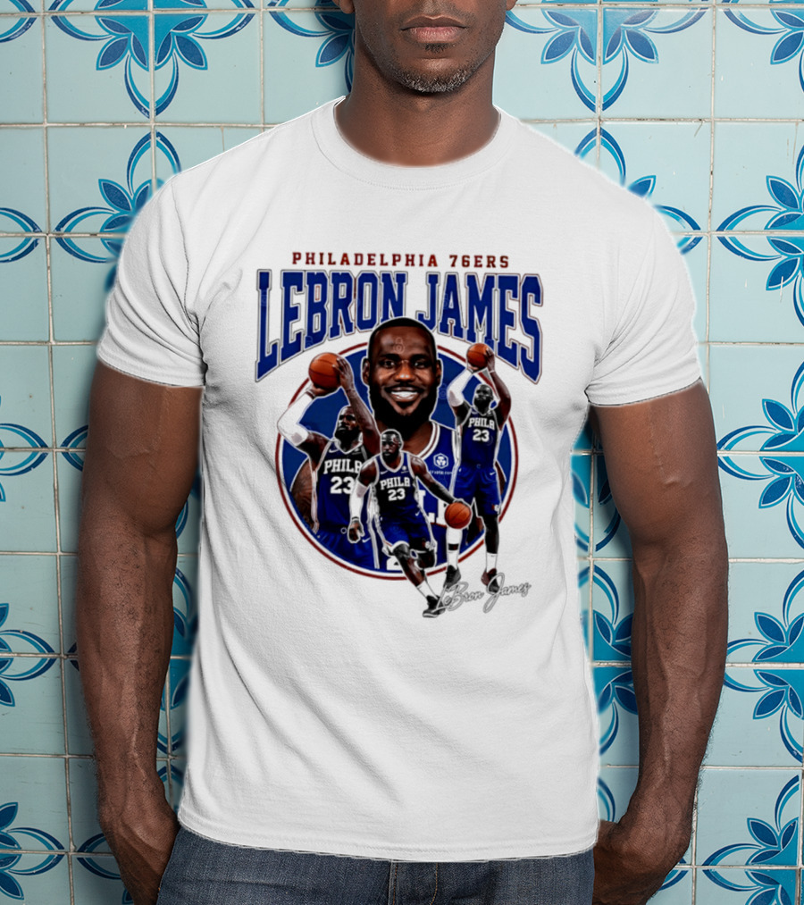Philadelphia 76ers LeBron James Blue Jersey Player Collage T-Shirt