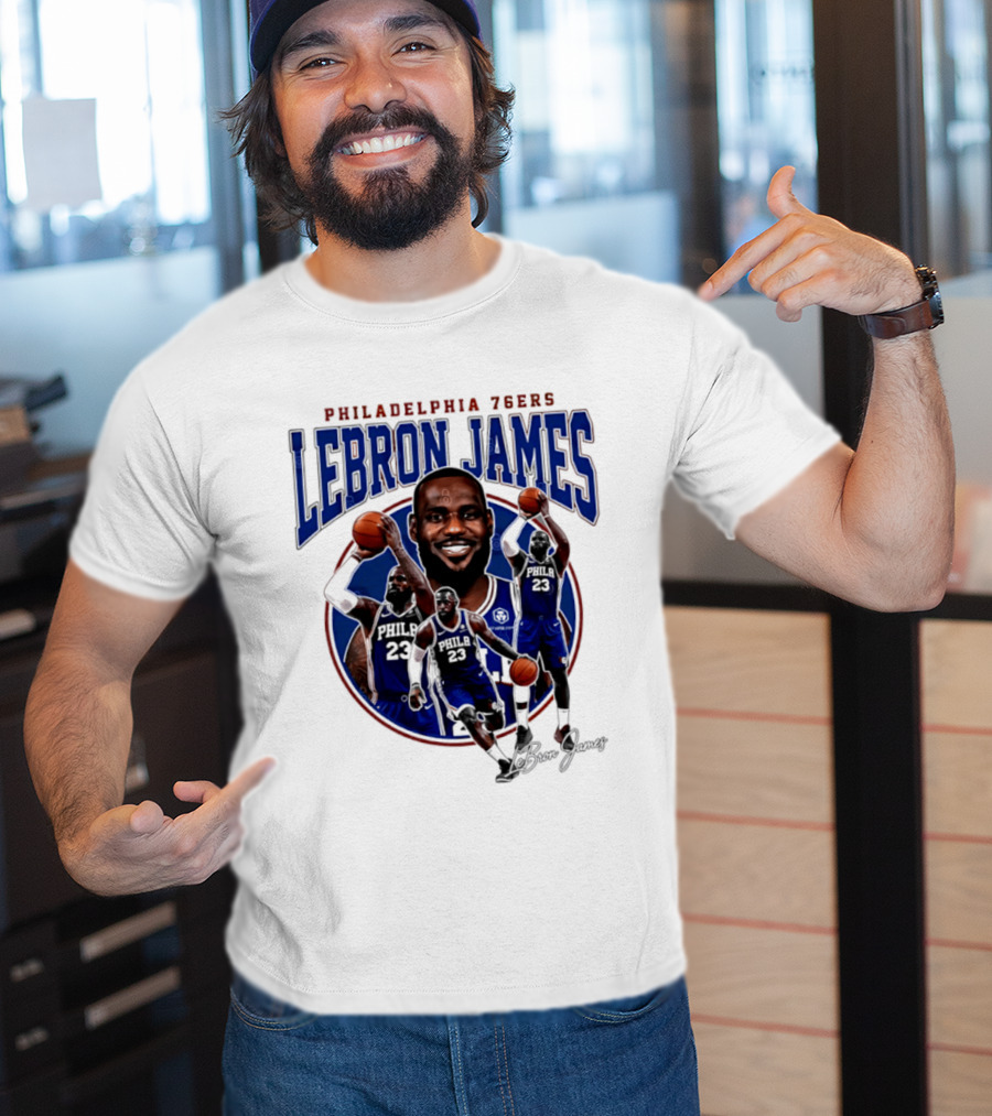Philadelphia 76ers LeBron James Blue Jersey Player Collage T-Shirt