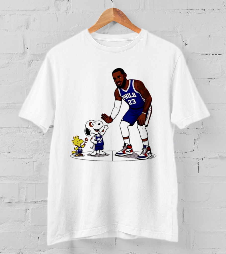 Snoopy Woodstock High Five LeBron James 23 Philadelphia 76ers Collaboration T-Shirt