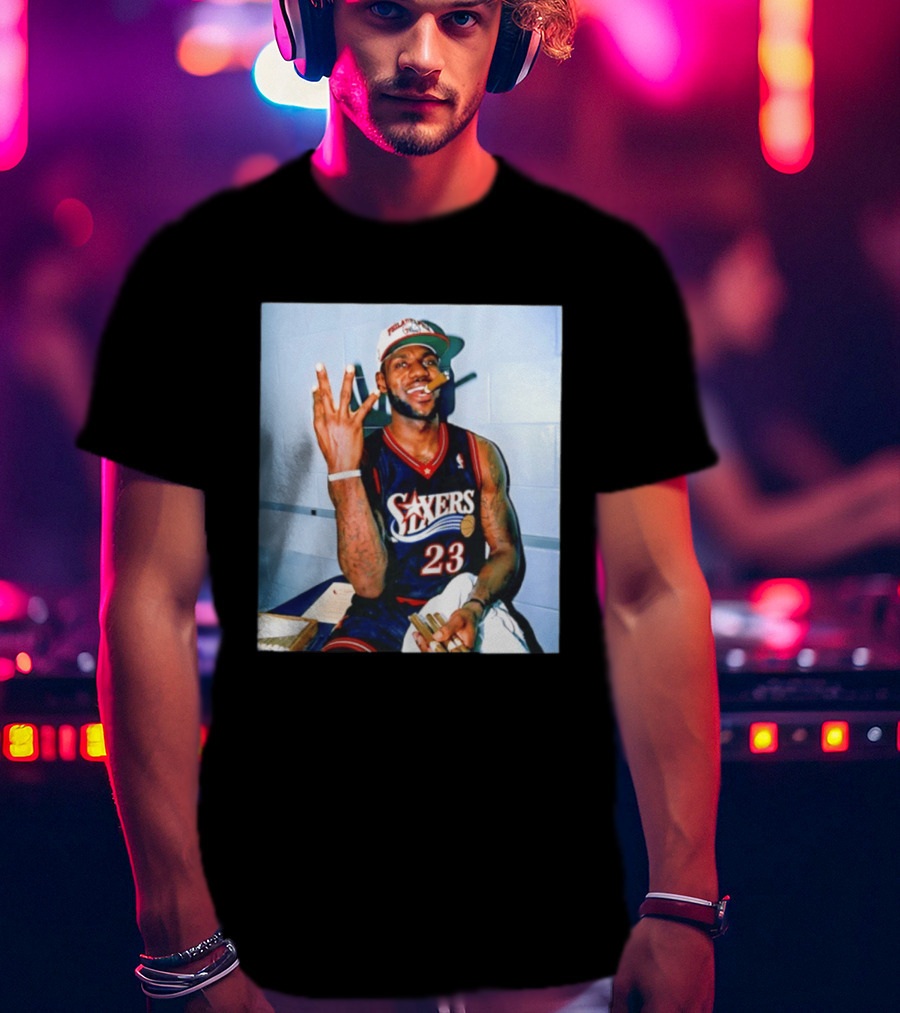 Philadelphia 76ers LeBron James 23 Cigar Photo T-Shirt