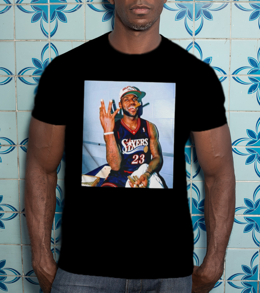 Philadelphia 76ers LeBron James 23 Cigar Photo T-Shirt