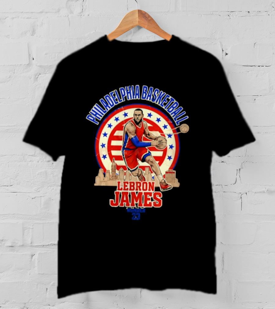 Philadelphia Basketball LeBron James City Skyline Player Red And Blue T-Shirt