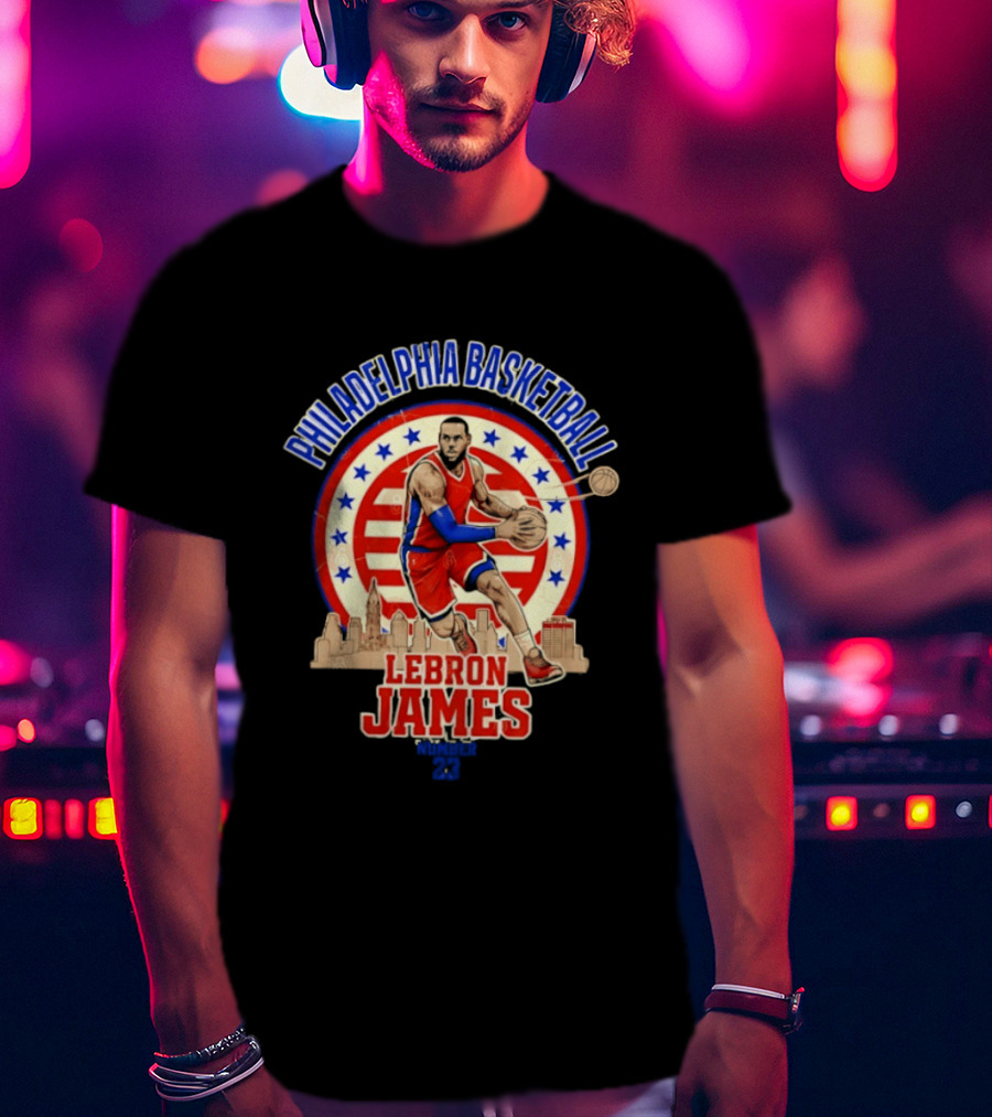 Philadelphia Basketball LeBron James City Skyline Player Red And Blue T-Shirt