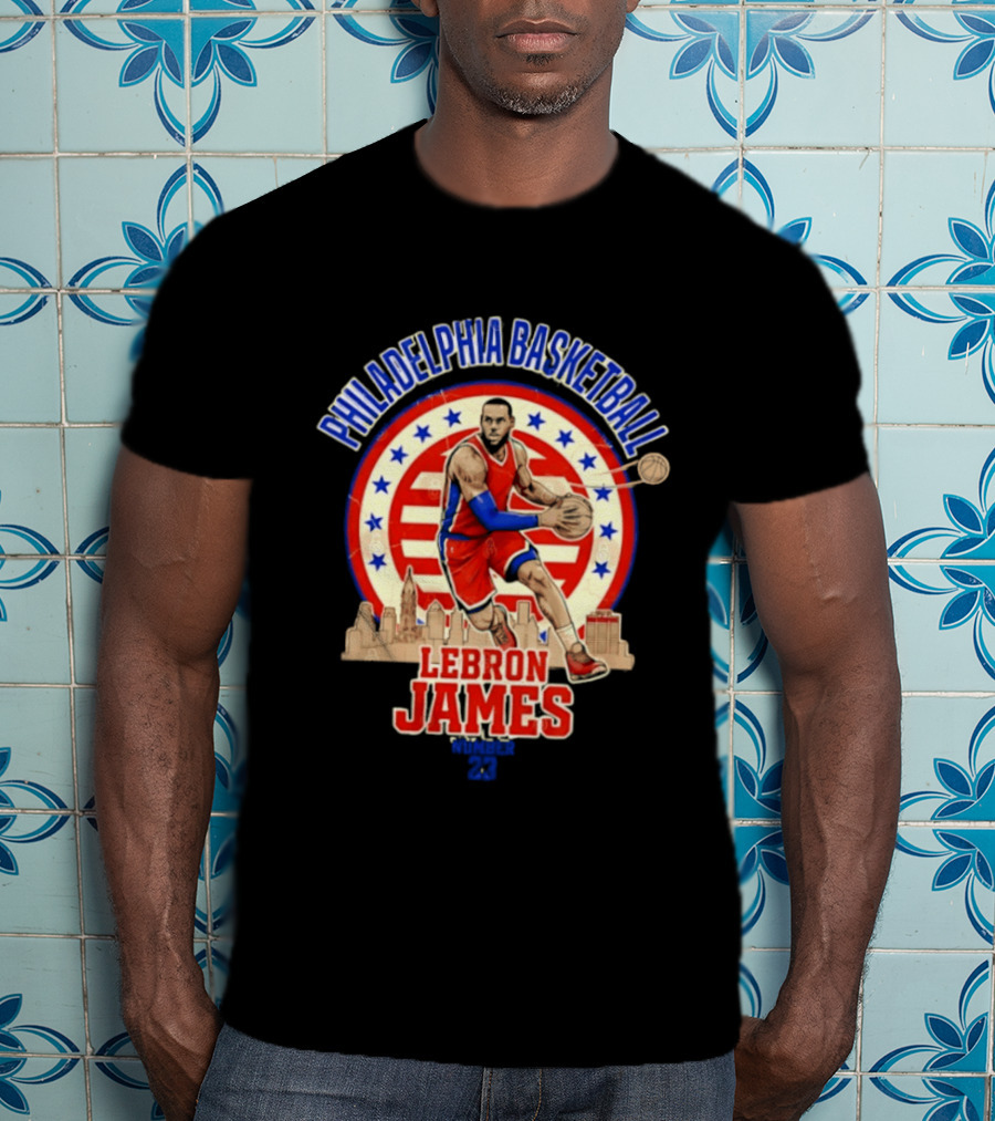 Philadelphia Basketball LeBron James City Skyline Player Red And Blue T-Shirt