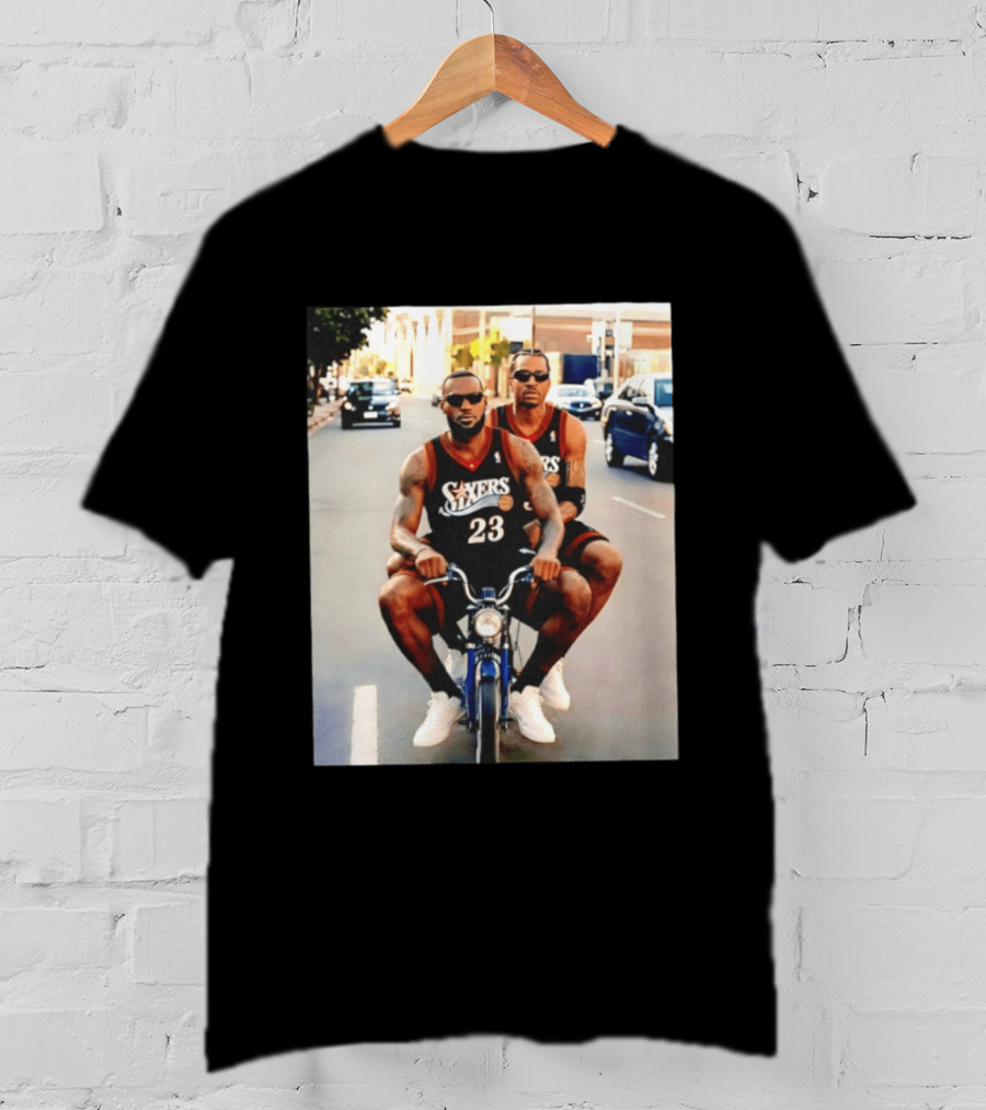 Philly Sixers LeBron James Allen Iverson Motorbike Meme T-Shirt