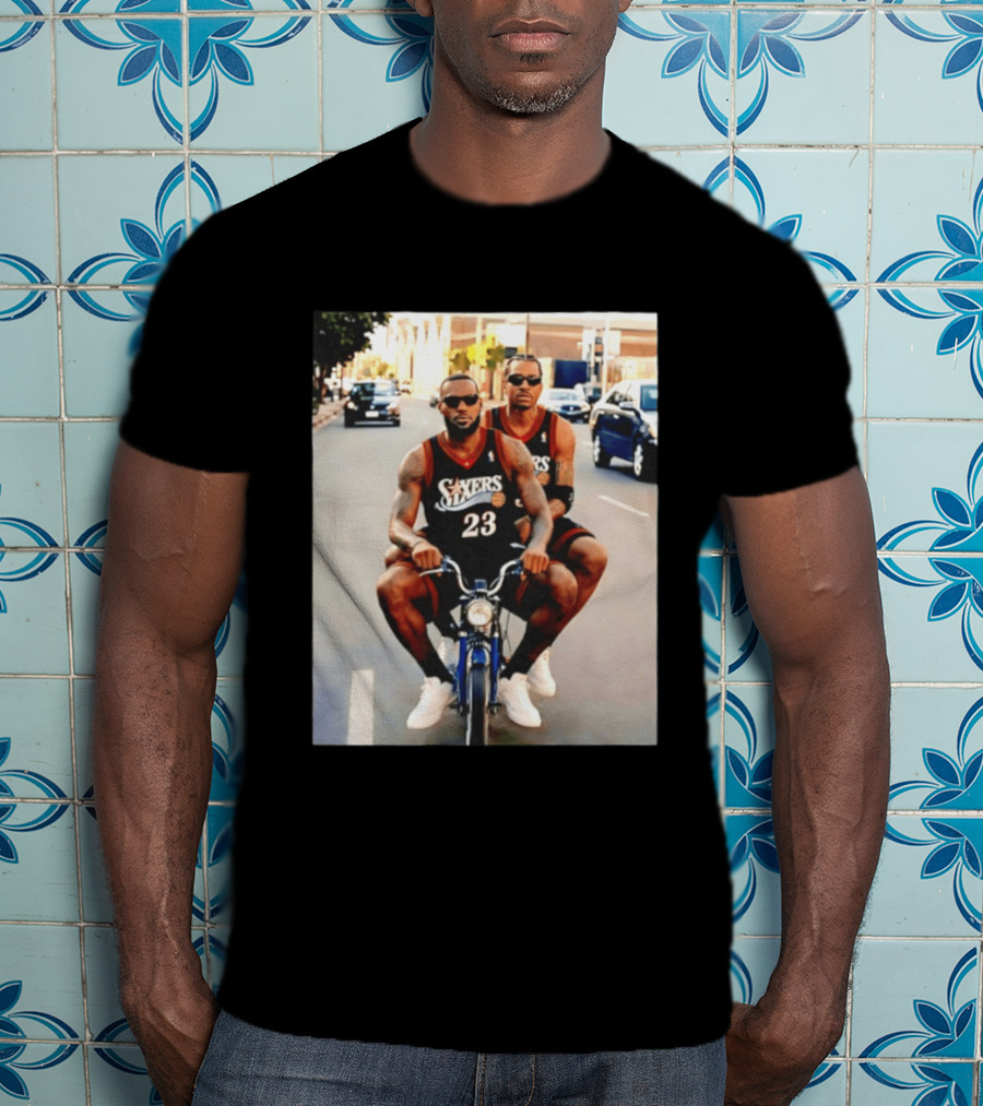 Philly Sixers LeBron James Allen Iverson Motorbike Meme T-Shirt