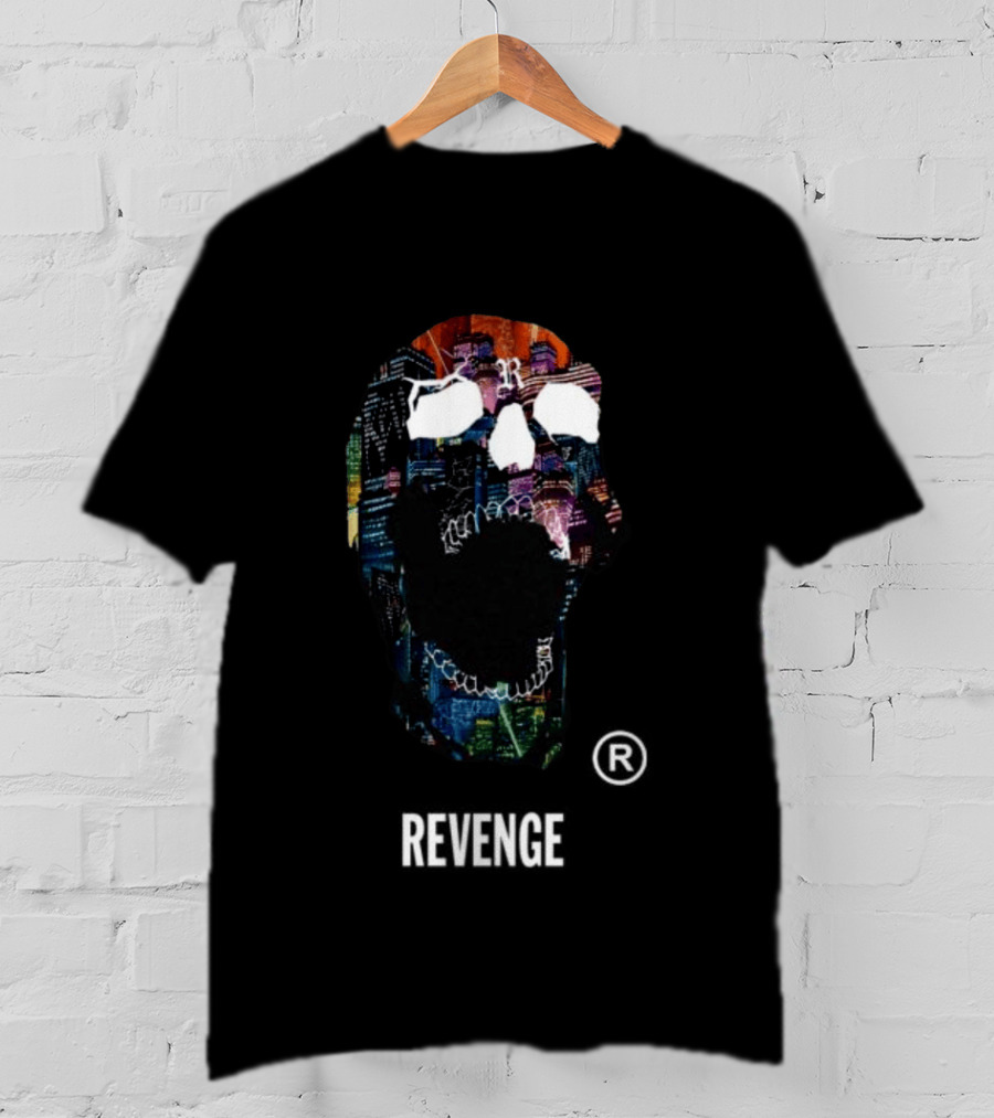 Revenge Neon Skull Cityscape Lights Black T-Shirt