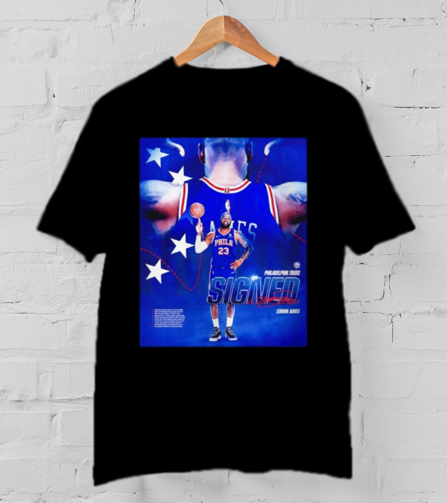Philadelphia 76ers LeBron James Signed NBA 23 Stars T-Shirt
