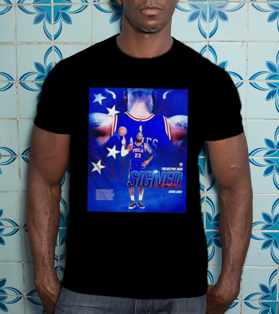 Philadelphia 76ers LeBron James Signed NBA 23 Stars T-Shirt