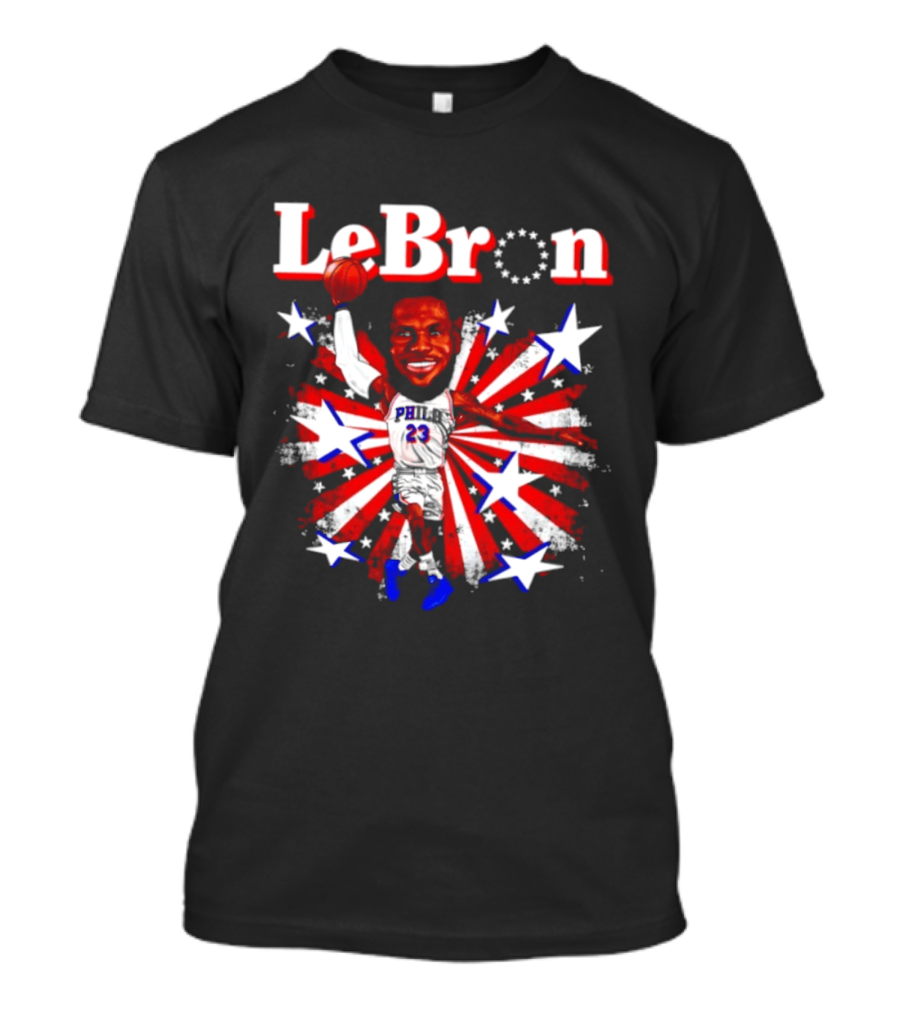 LeBron Stars PH 23 Basketball Caricature 76ers Red White Blue T-Shirt