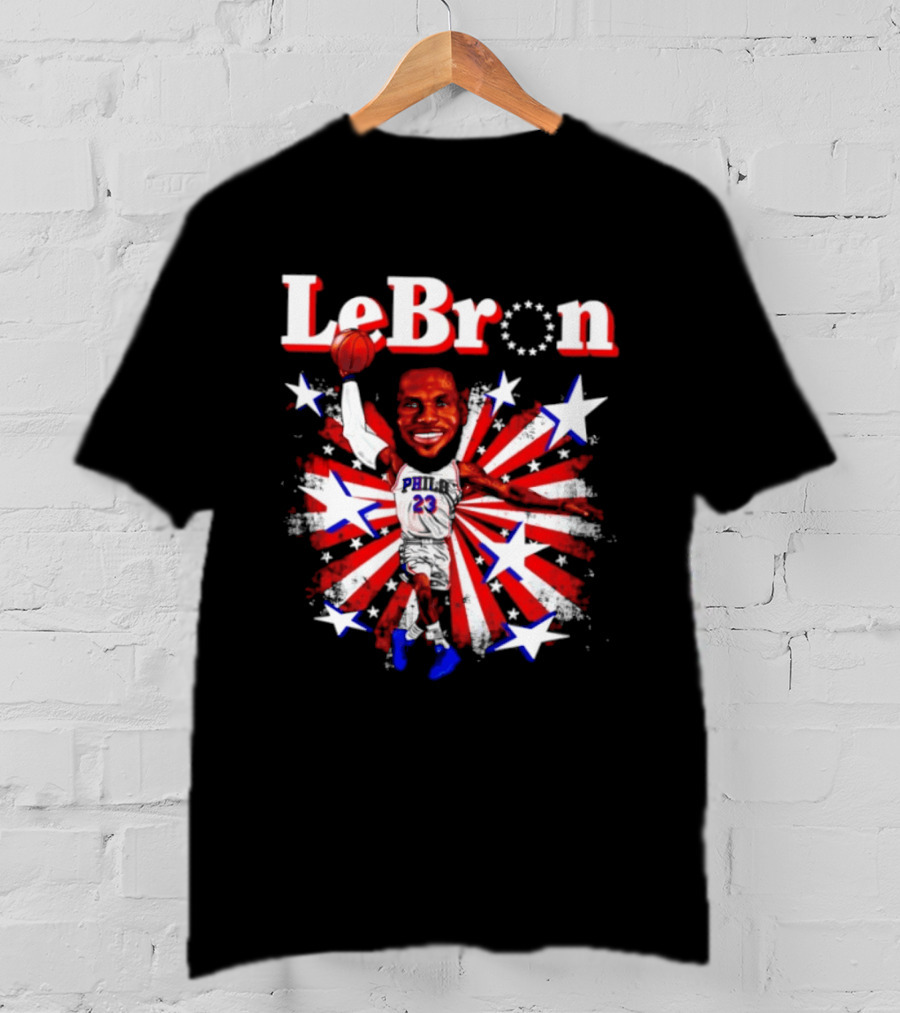 LeBron Stars PH 23 Basketball Caricature 76ers Red White Blue T-Shirt