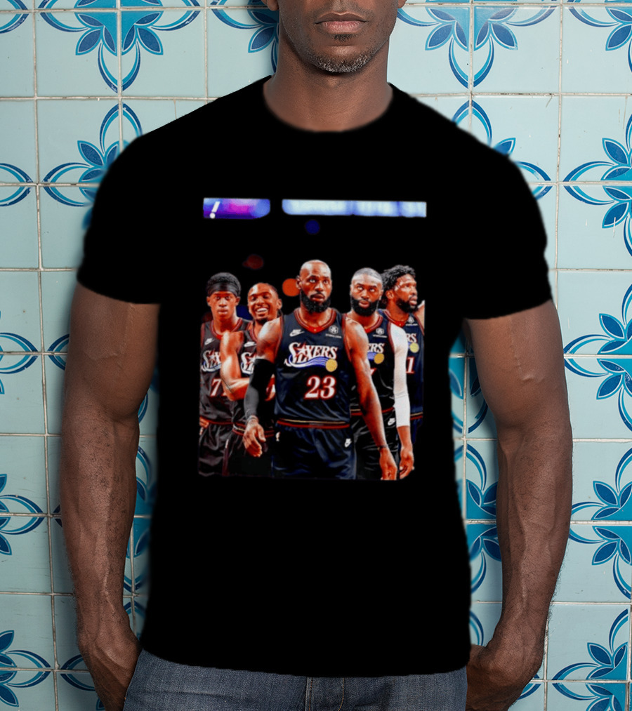 Tyrese Maxey VJ Edgecombe Jaylen Brown LeBron James Joel Embiid Sixers T-Shirt