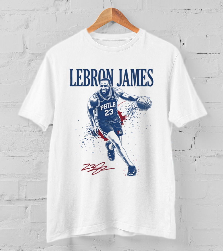 LeBron James 23 Philly Basketball Blue And Red Splash T-Shirt