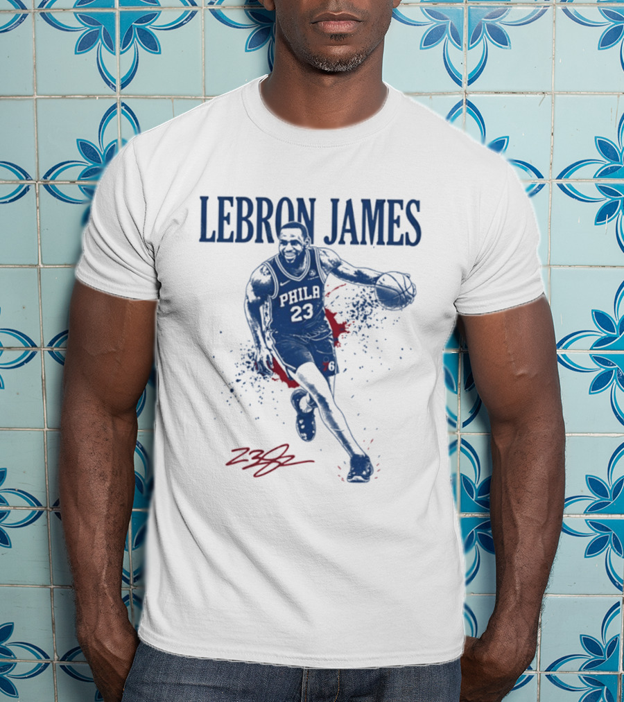 LeBron James 23 Philly Basketball Blue And Red Splash T-Shirt