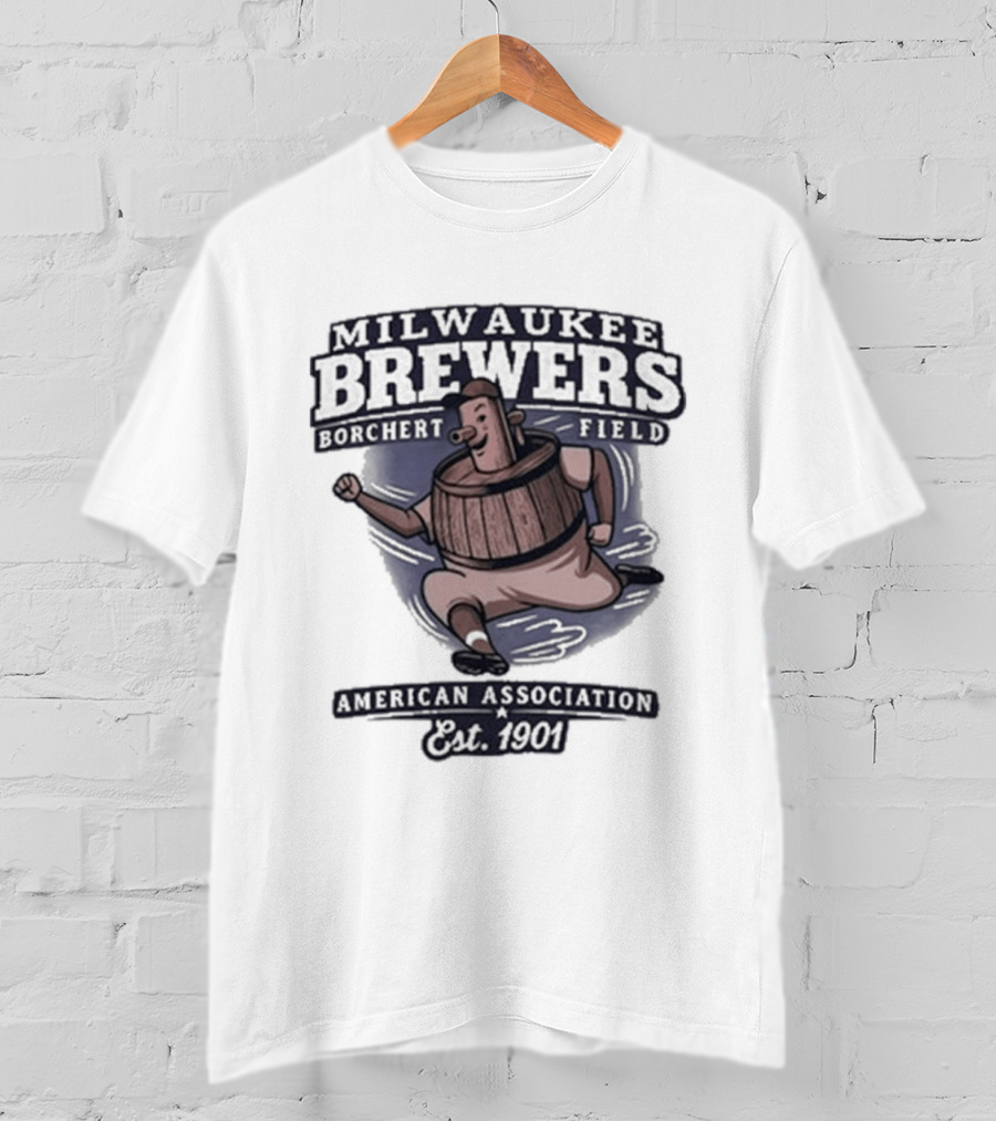 Milwaukee Brewers Borchert Field Running Barrelman American Association 1944 Team T-Shirt