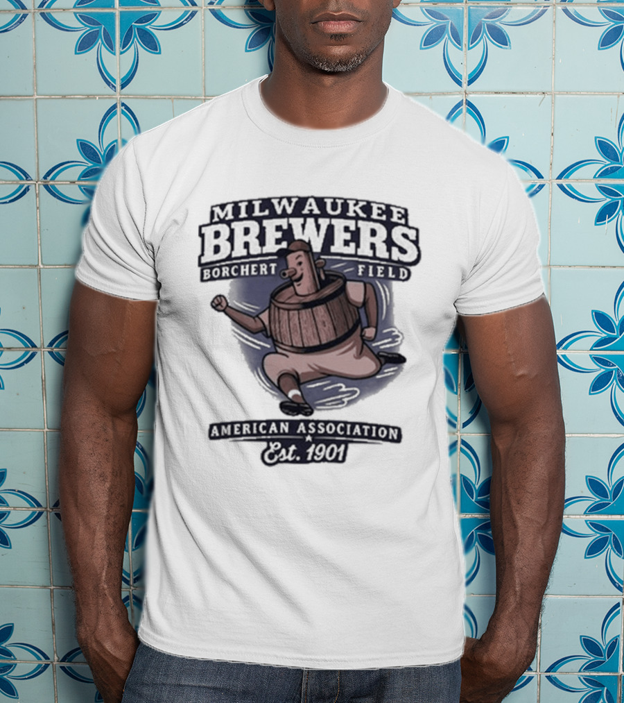 Milwaukee Brewers Borchert Field Running Barrelman American Association 1944 Team T-Shirt