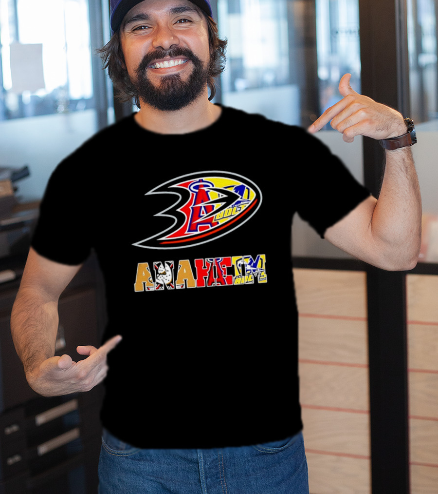 Anaheim Ducks Los Angeles Angels Anaheim Bolts Collage Anaheim Text And Logos T-Shirt
