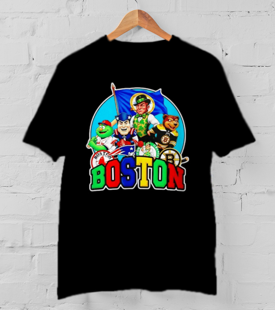 Boston Red Sox Patriots Celtics Bruins Mascots Characters T-Shirt