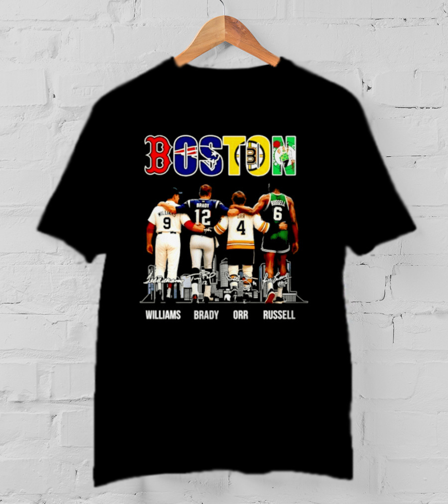Boston Red Sox Patriots Bruins Celtics Williams Brady Orr Russell T-Shirt