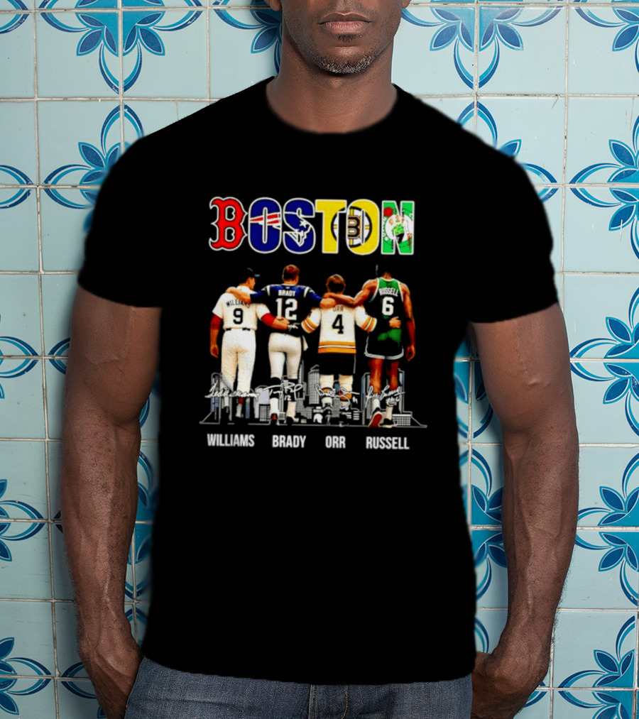 Boston Red Sox Patriots Bruins Celtics Williams Brady Orr Russell T-Shirt