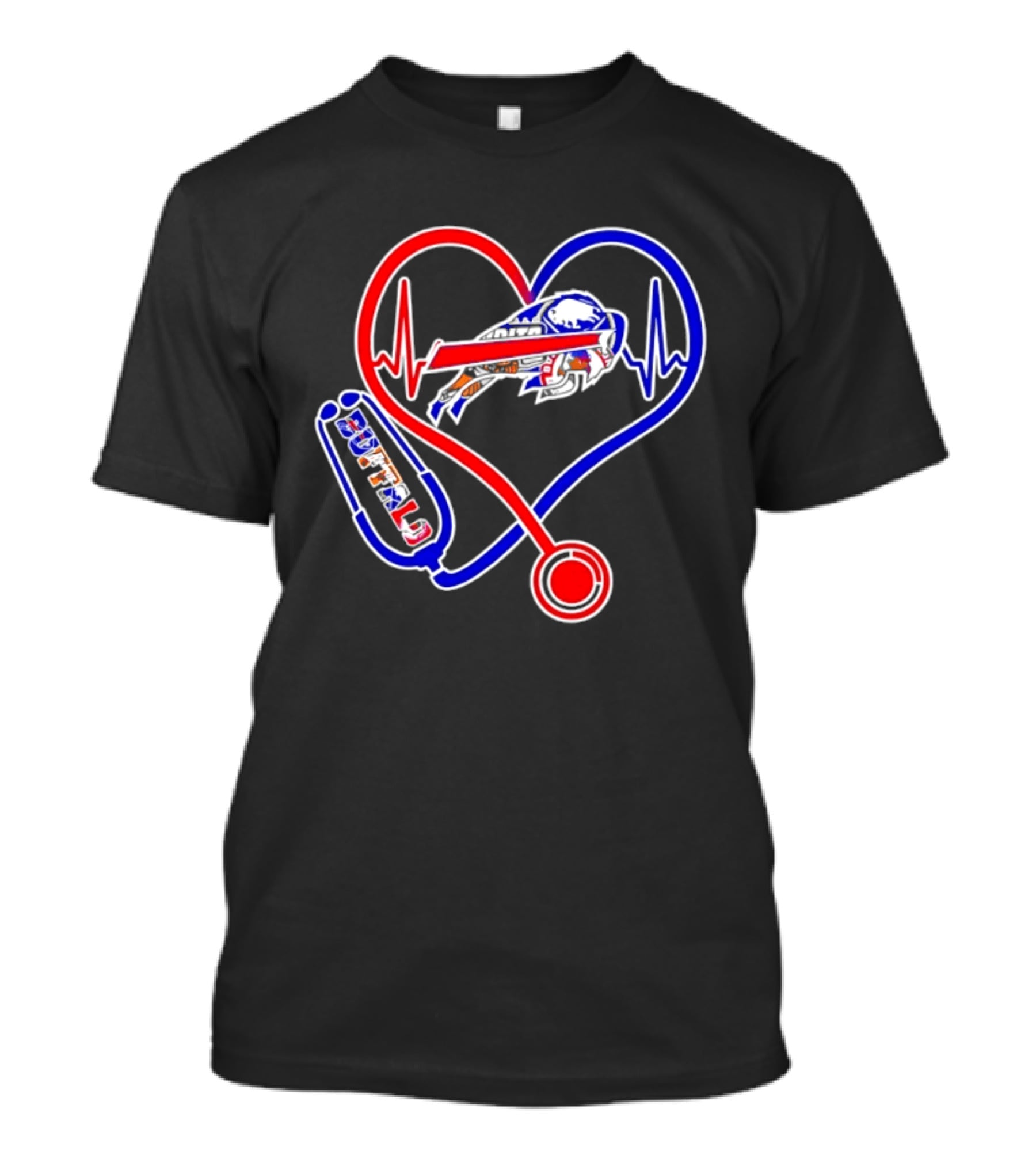 Buffalo Bills Sabres Heartbeat Stethoscope Red White Blue T-Shirt
