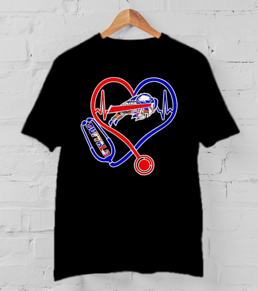 Buffalo Bills Sabres Heartbeat Stethoscope Red White Blue T-Shirt