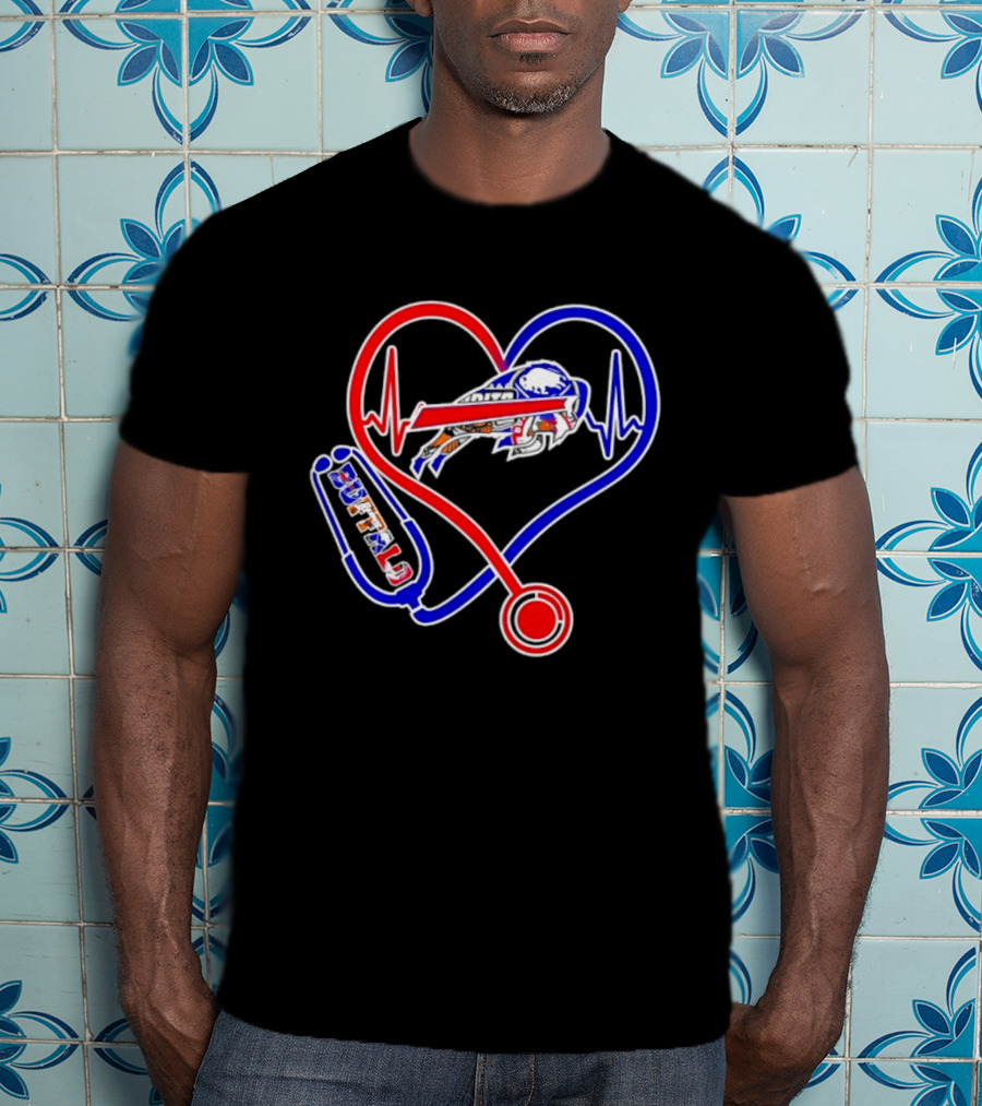 Buffalo Bills Sabres Heartbeat Stethoscope Red White Blue T-Shirt