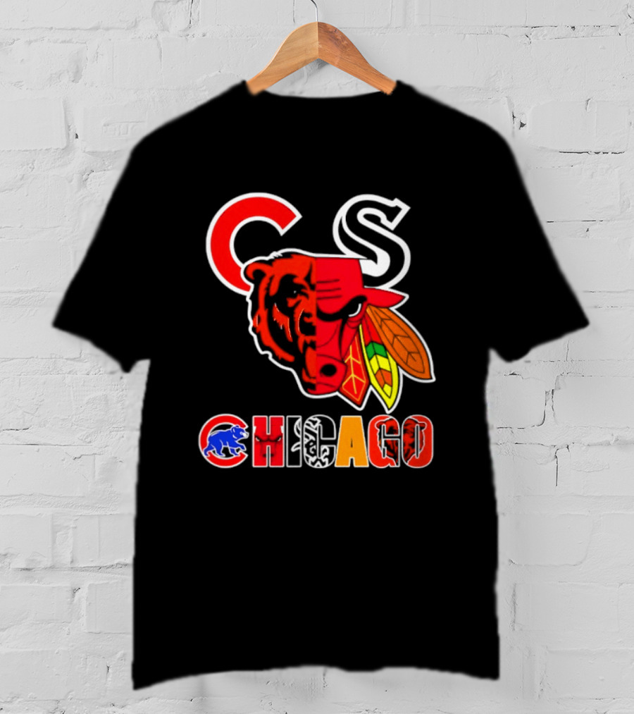 Chicago Bears Bulls Blackhawks Cubs White Sox Sports Team Collage T-Shirt