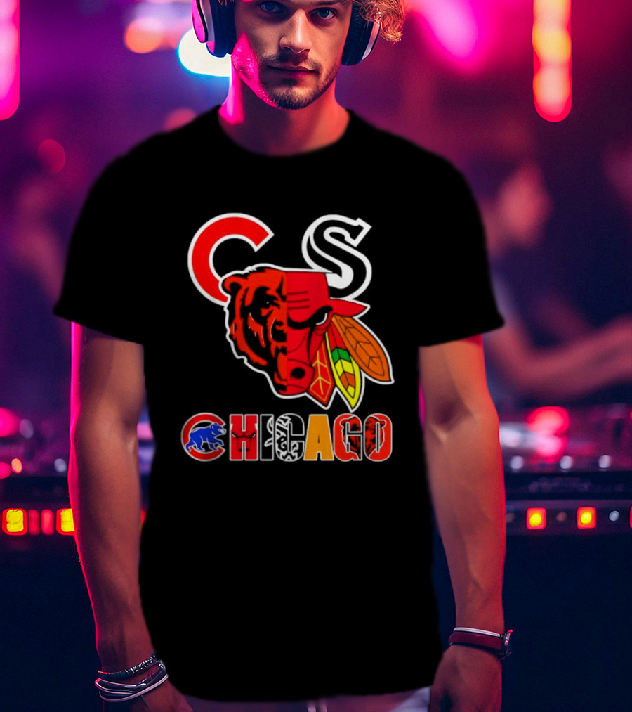 Chicago Bears Bulls Blackhawks Cubs White Sox Sports Team Collage T-Shirt