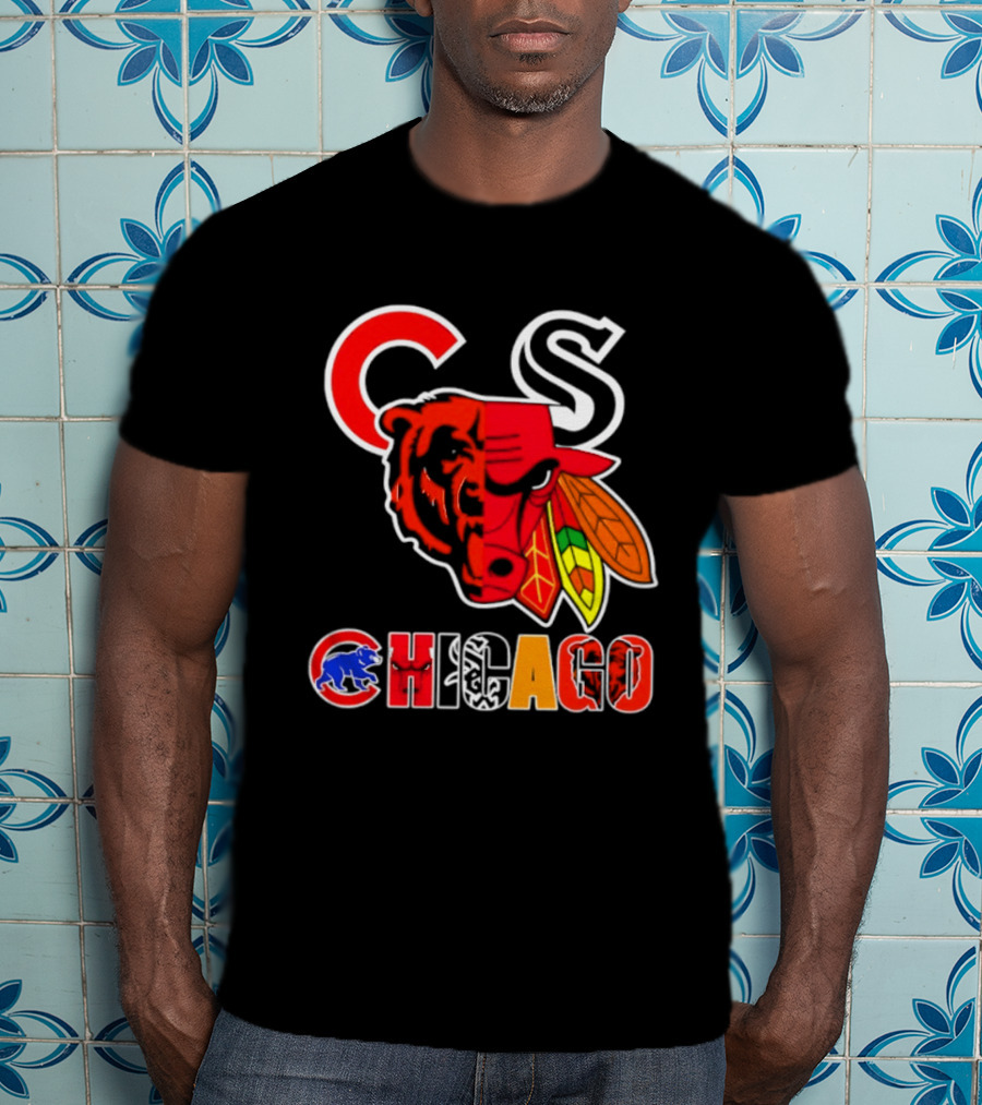 Chicago Bears Bulls Blackhawks Cubs White Sox Sports Team Collage T-Shirt