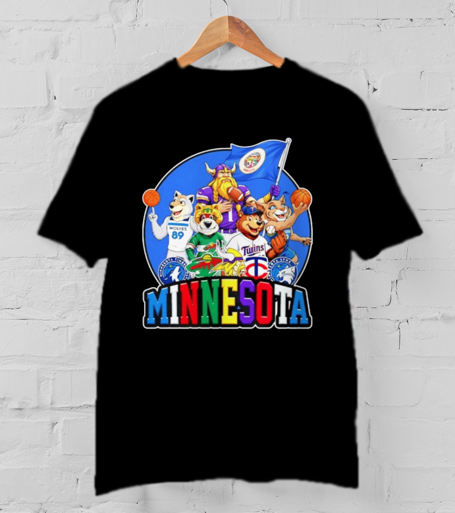 Minnesota Vikings Timberwolves Wild Twins Lynx Mascots And Logos Collection T-Shirt