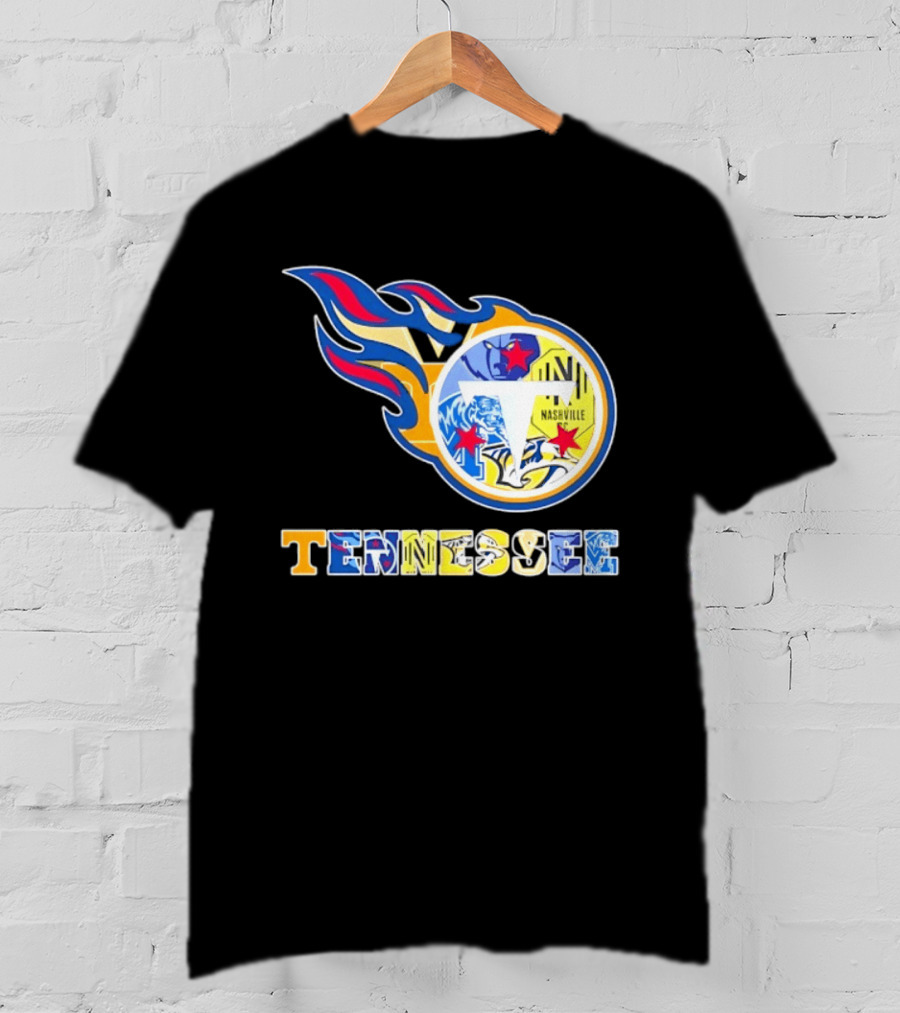 Tennessee Titans Nashville Predators Memphis Grizzlies Nashville SC Logos Mashup T-Shirt