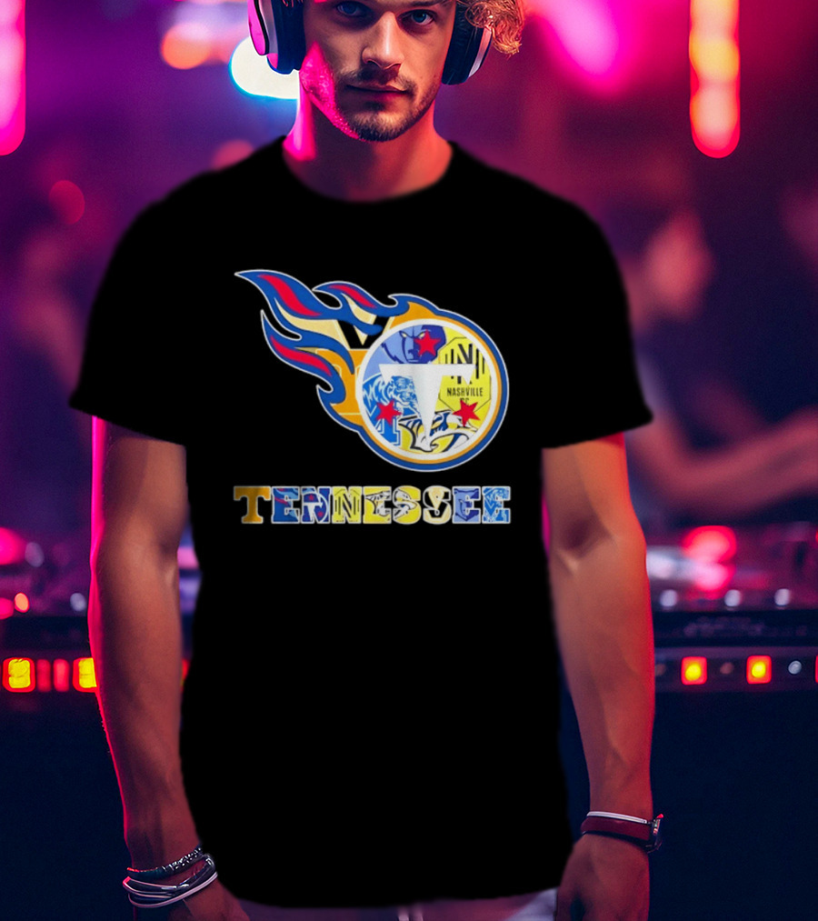 Tennessee Titans Nashville Predators Memphis Grizzlies Nashville SC Logos Mashup T-Shirt