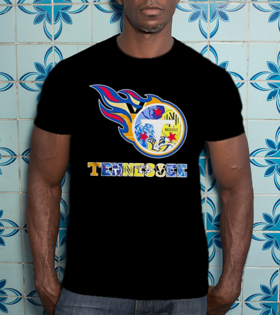 Tennessee Titans Nashville Predators Memphis Grizzlies Nashville SC Logos Mashup T-Shirt