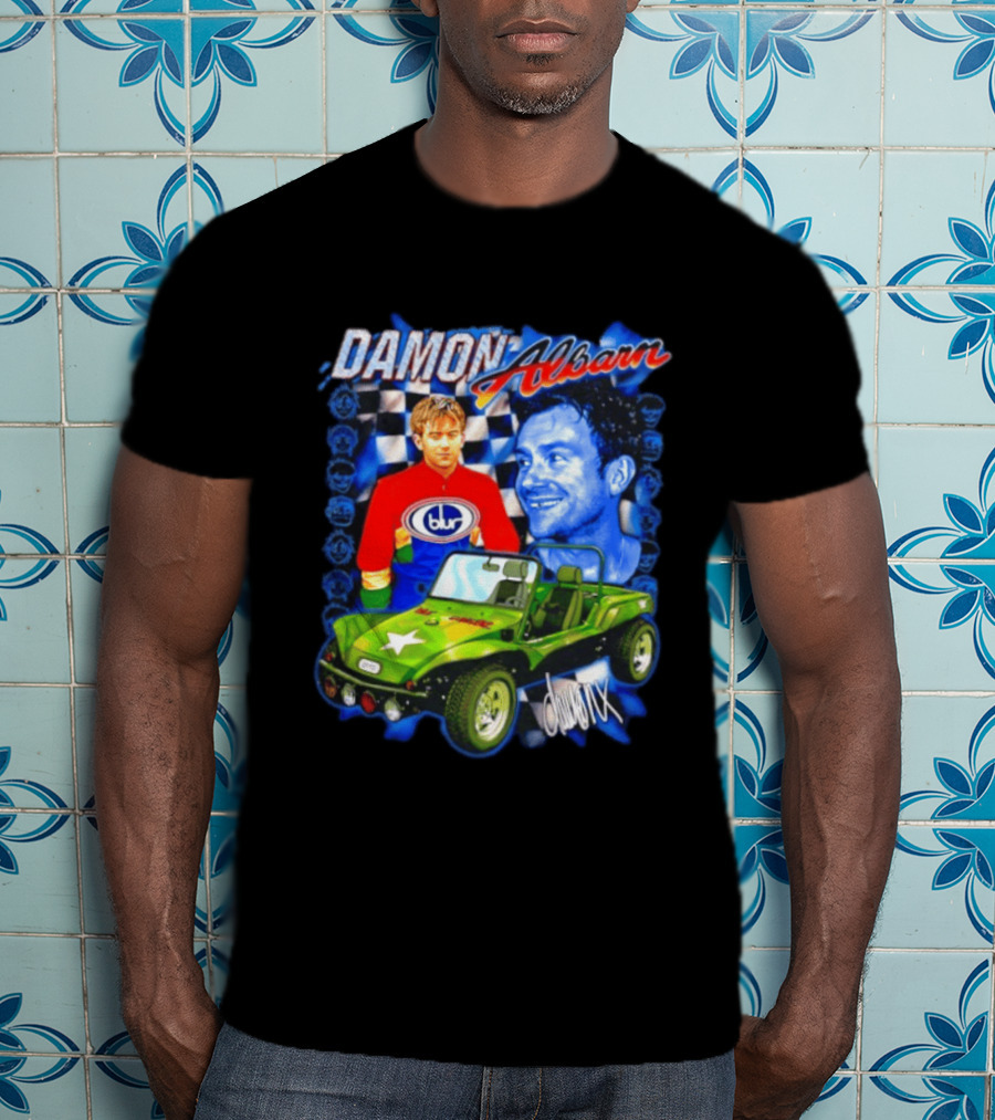 Damon Albarn Blur Gorillaz Geep Britpop Star Damon Albarn Imagery Checkerboard T-Shirt